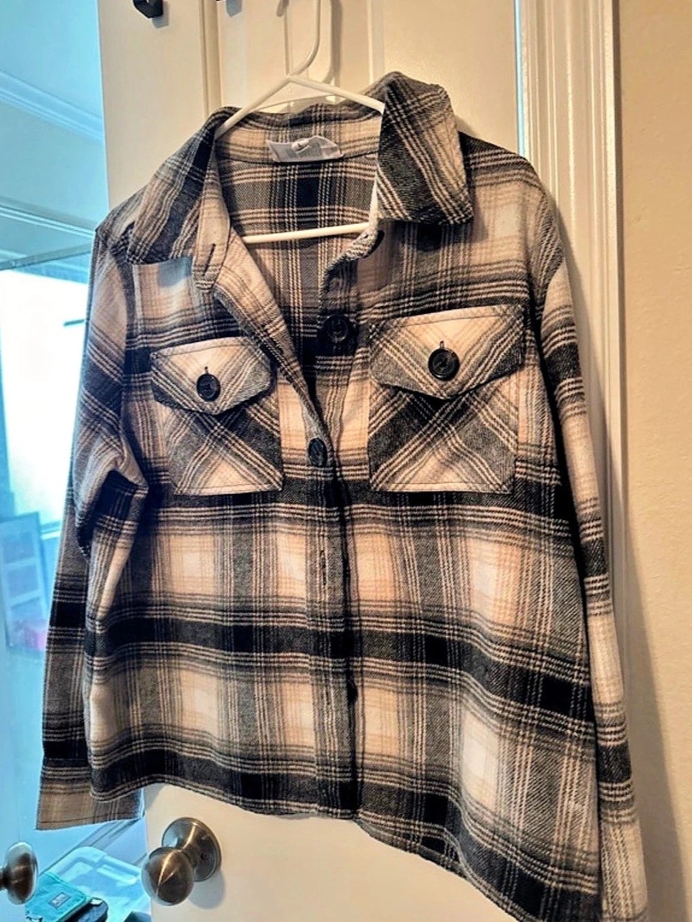 BB Dakota by Steve Madden Plaid Shacket – Black & Tan – Women's Large – Worn Twi
